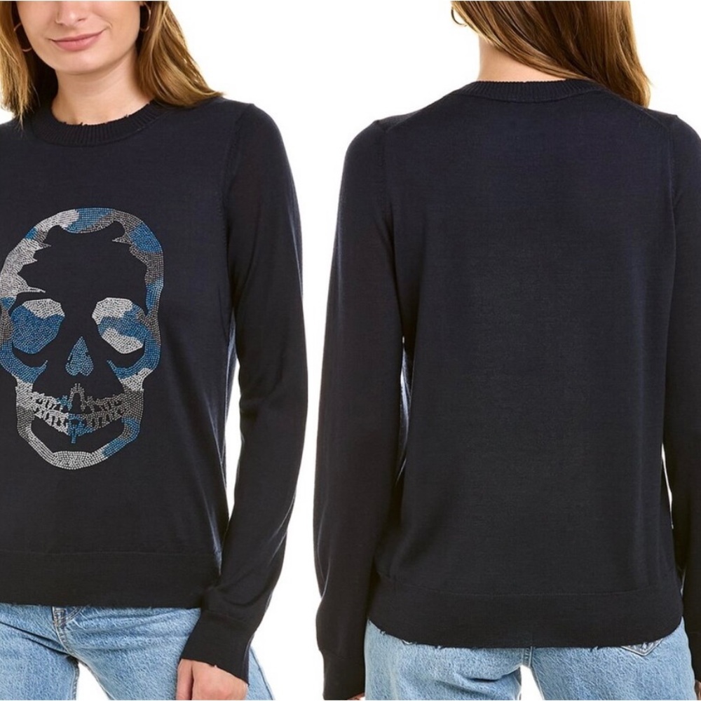 Zadig & Voltaire Miss Camo Skull Strass Wool Sweater women’s size : S, L - Picture 2 of 5